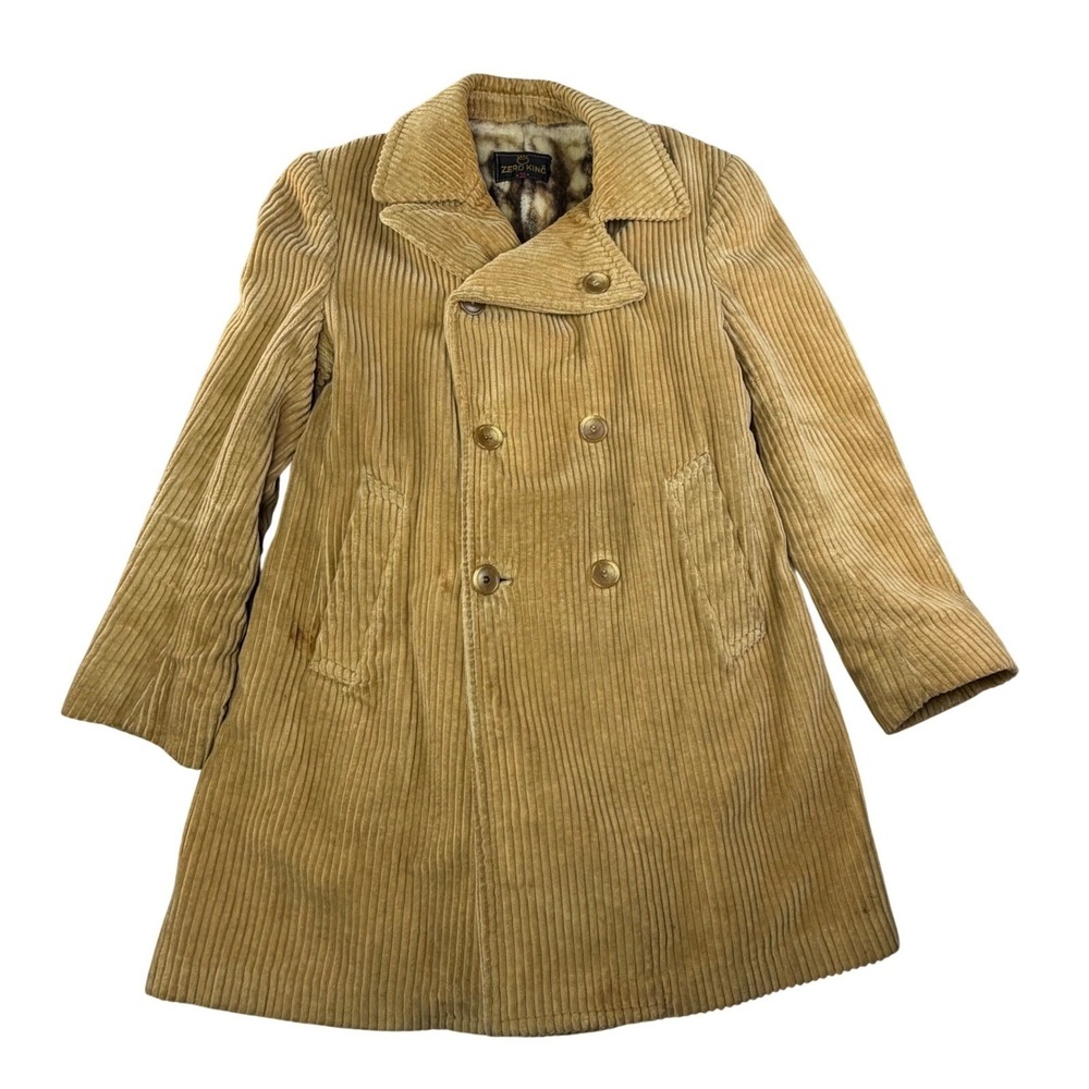 ZERO KING VTG Corduroy‎ Faux Fur Lined Car Coat Tan Heritage Workwear Mens M/L